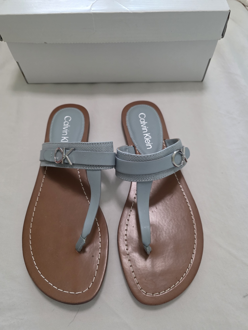 Calvin Klein Light Blue Thong Sandals with CK Accent